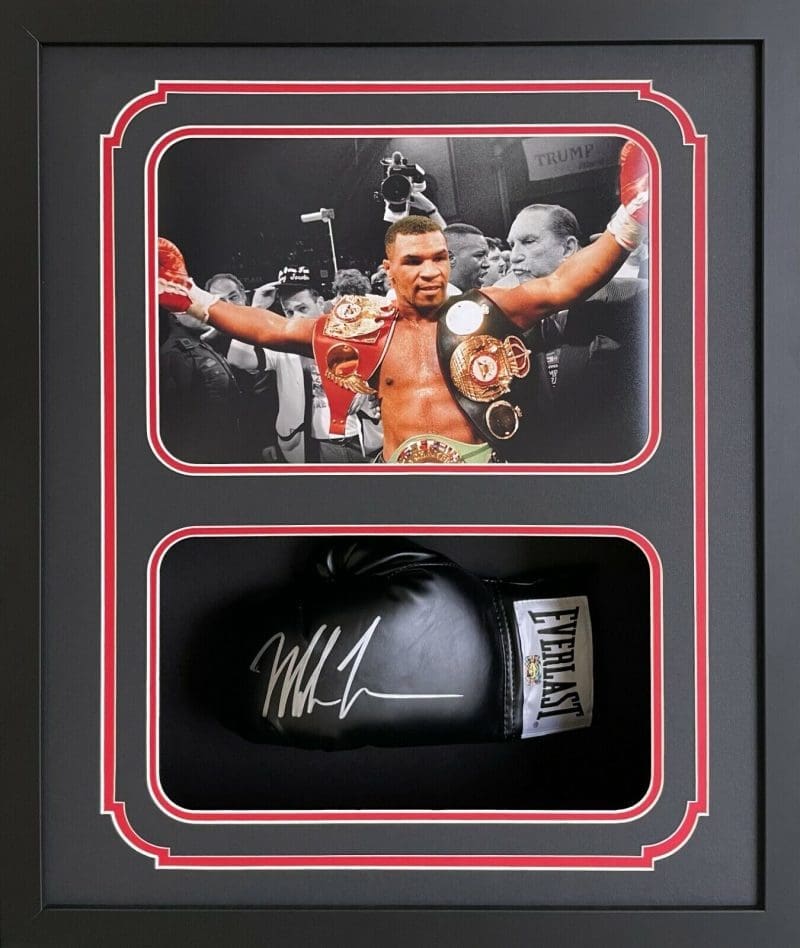 Mike Tyson Signed Glove Shadow Box Mike Tyson Hologram Authentic Belts Black