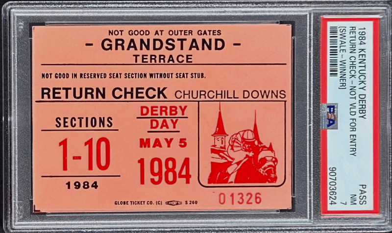 1984 Kentucky Derby Slabbed PSA Return Check Stub NM 7 Derby Winner Swale