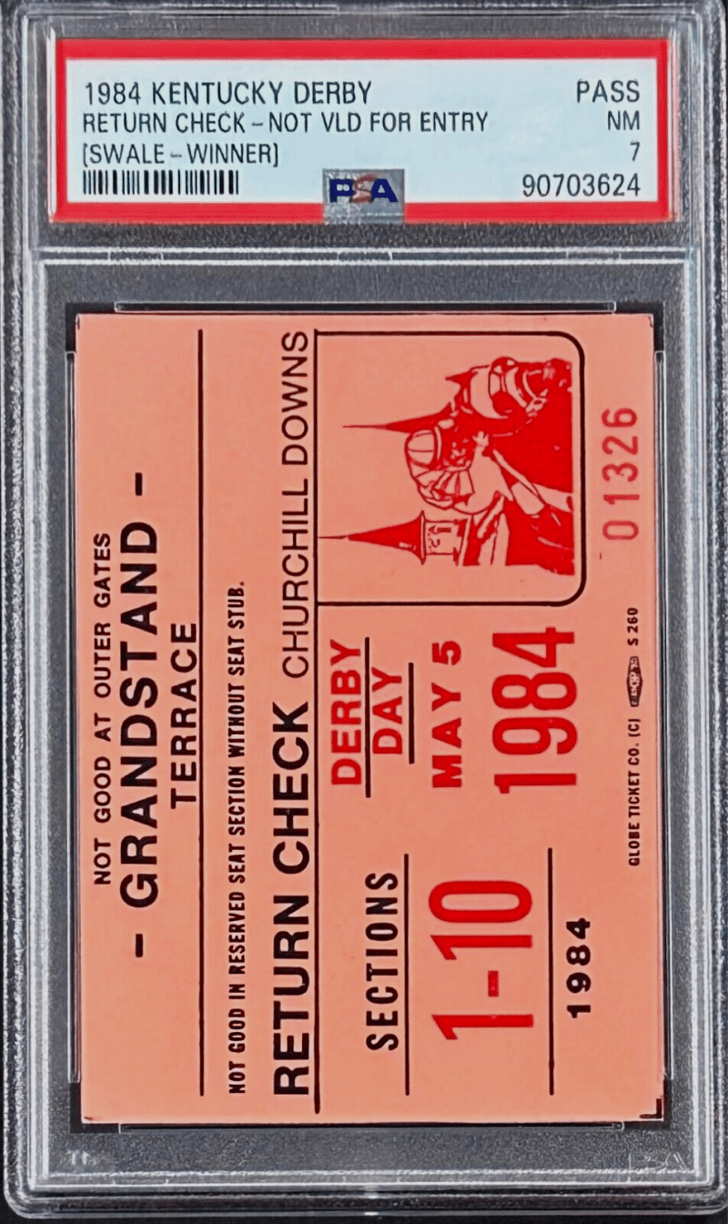 1984 Kentucky Derby Slabbed PSA Return Check Stub NM 7 Derby Winner Swale - Image 2