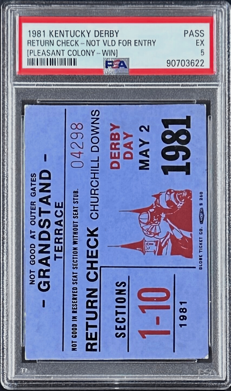 1981 Kentucky Derby Slabbed PSA Return Check Stub EX 5 Winner Pleasant Colony - Image 2