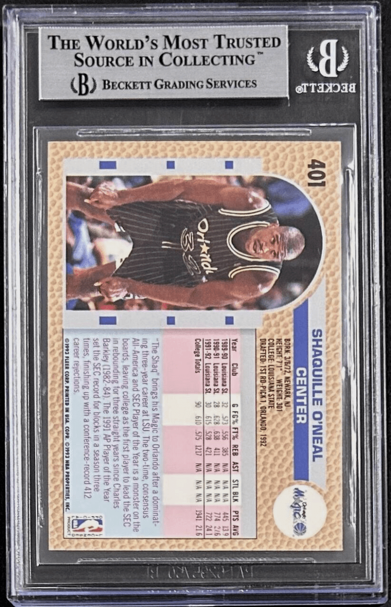 Shaquille Shaq O'Neal Signed 1992-93 Fleer Rookie Card 401 Beckett - Image 2