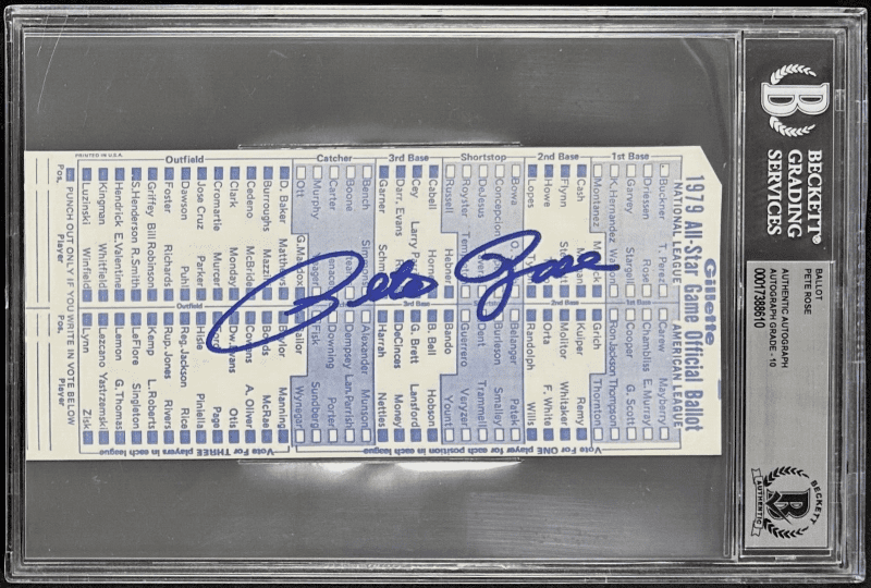 Pete Rose Signed Autographed 1979 MLB All Star Game Ballot Beckett Auto 10