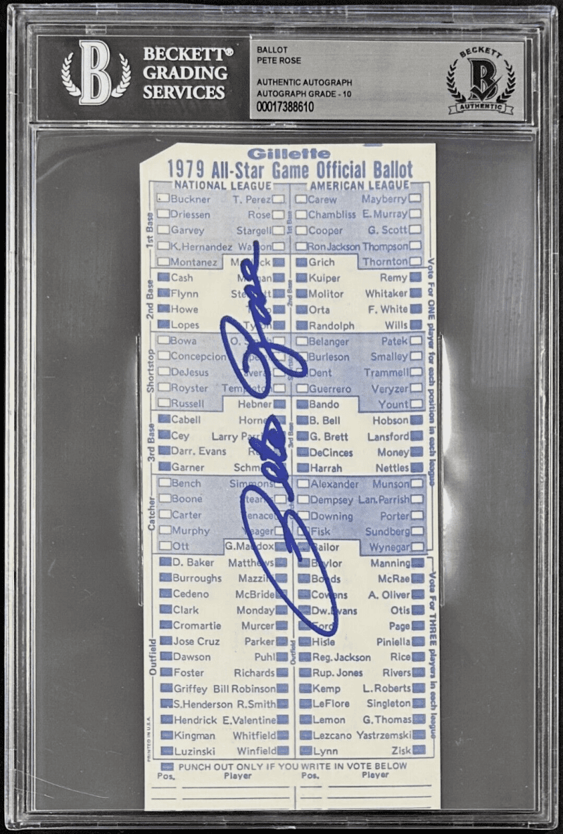 Pete Rose Signed Autographed 1979 MLB All Star Game Ballot Beckett Auto 10 - Image 2