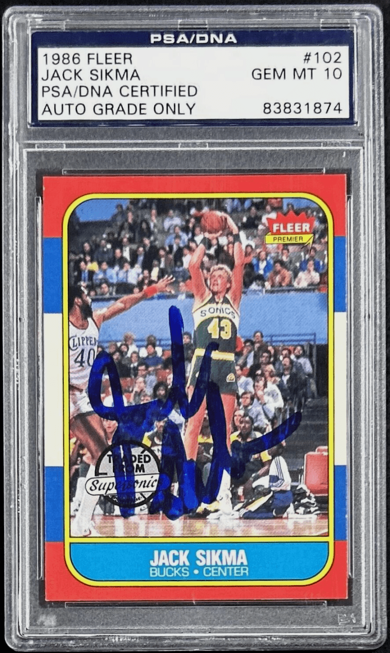 Jack Sikma Signed 1986-87 NBA Fleer Card #102 PSA/DNA Milwaukee Bucks Auto 10