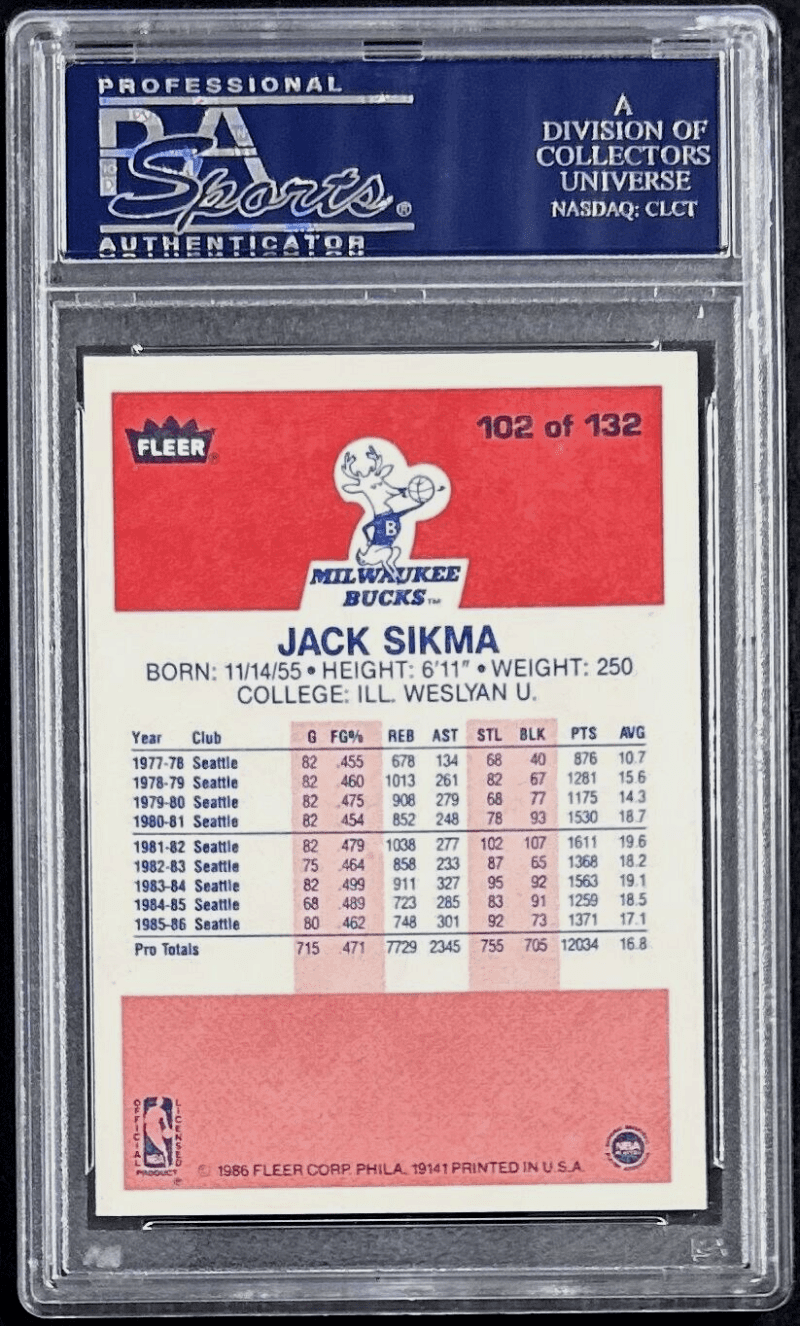 Jack Sikma Signed 1986-87 NBA Fleer Card #102 PSA/DNA Milwaukee Bucks Auto 10 - Image 2