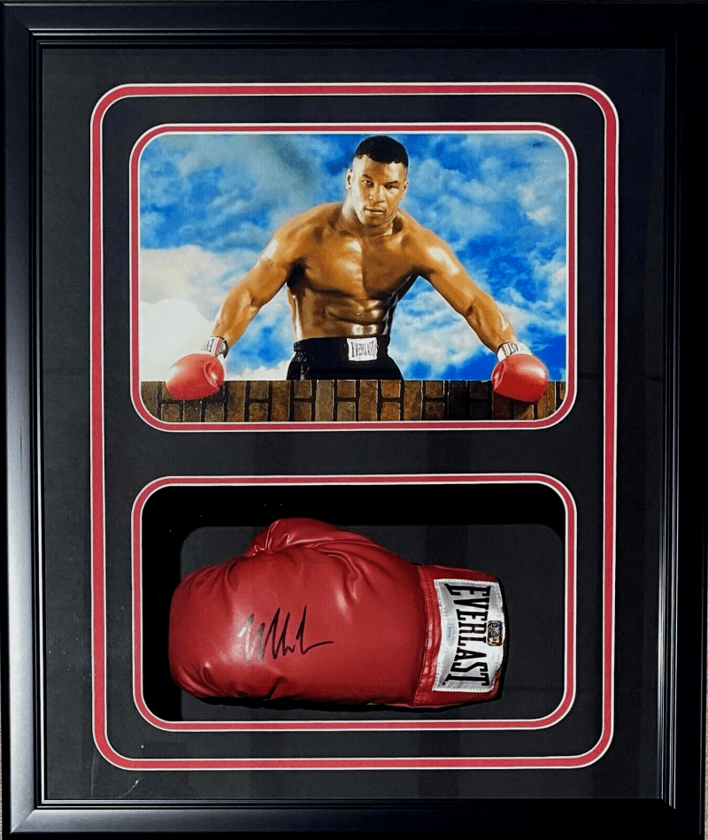 Mike Tyson Signed Red Glove Shadow Box JSA & Tyson Hologram Brick Wall