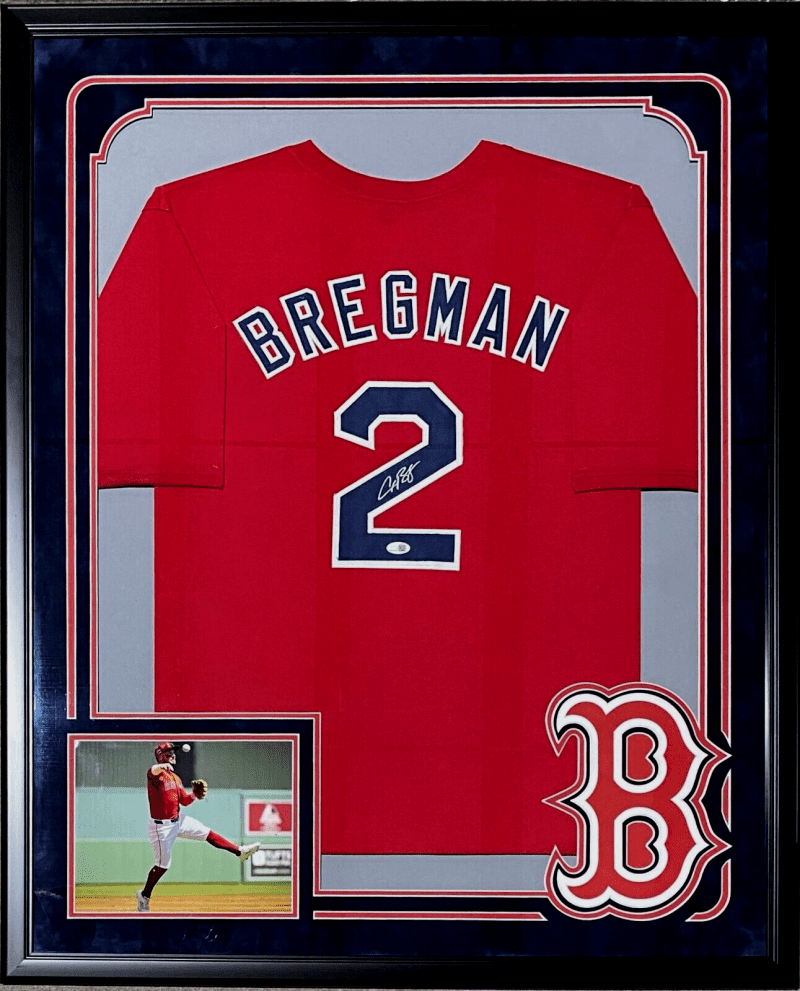 Alex Bregman Signed Autographed Framed Red/Blue Jersey JSA Suede Cut Logo