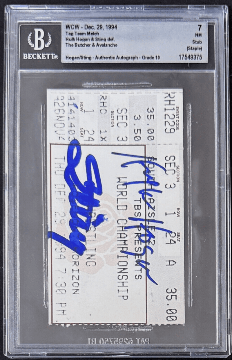 Hulk Hogan & STING Signed Autographed 1994 WCW Ticket Stub Beckett 7 NM Auto 10 - Image 2