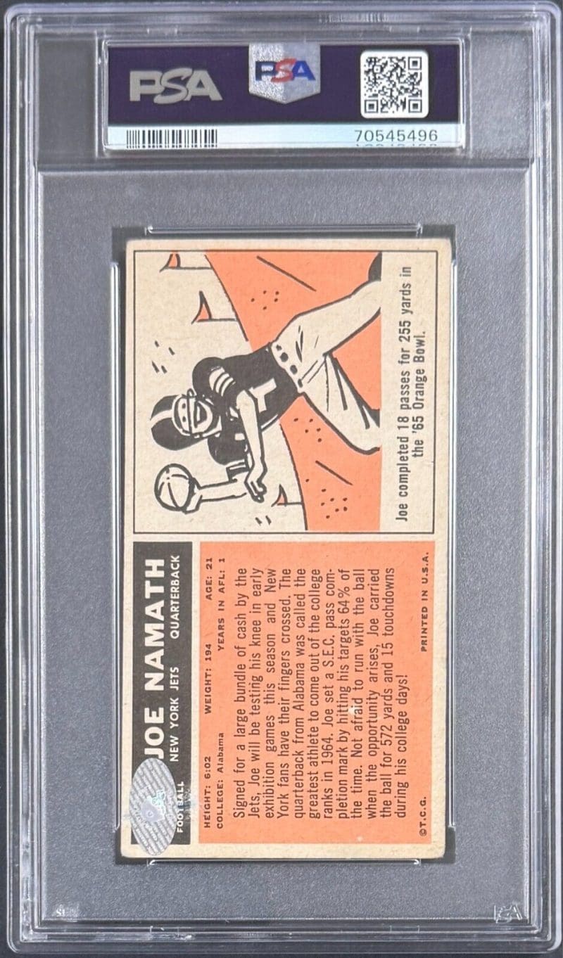 Joe Namath Signed 1965 Topps Rookie Card #122 PSA 1.5 Auto 8 Pop 3 70545496 - Image 2