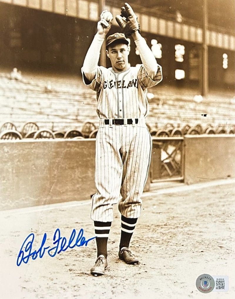 Bob Feller Signed Autograph 8x10 Beckett Authen Cleveland Indians