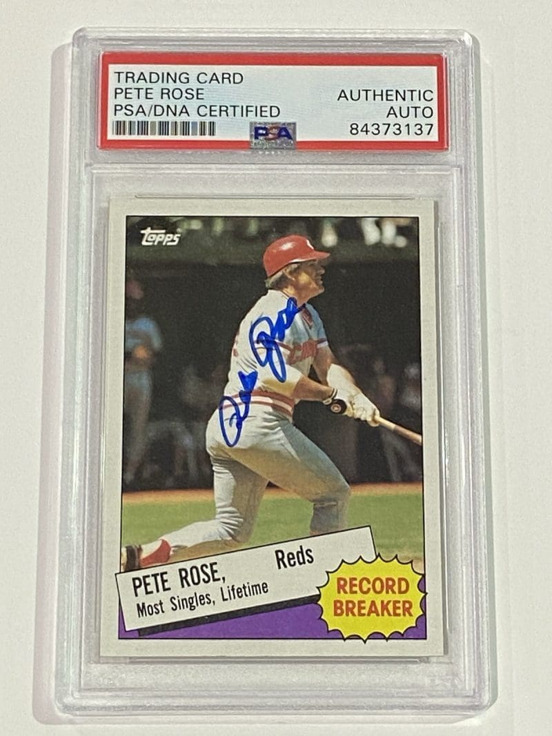Pete Rose Signed 1985 Topps Card #6 PSA DNA Auto Cincinnati Reds