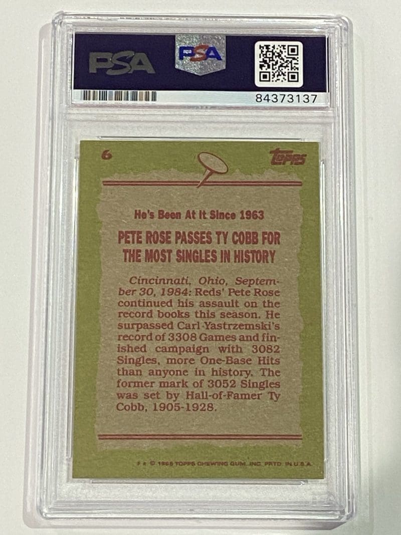 Pete Rose Signed 1985 Topps Card #6 PSA DNA Auto Cincinnati Reds - Image 2