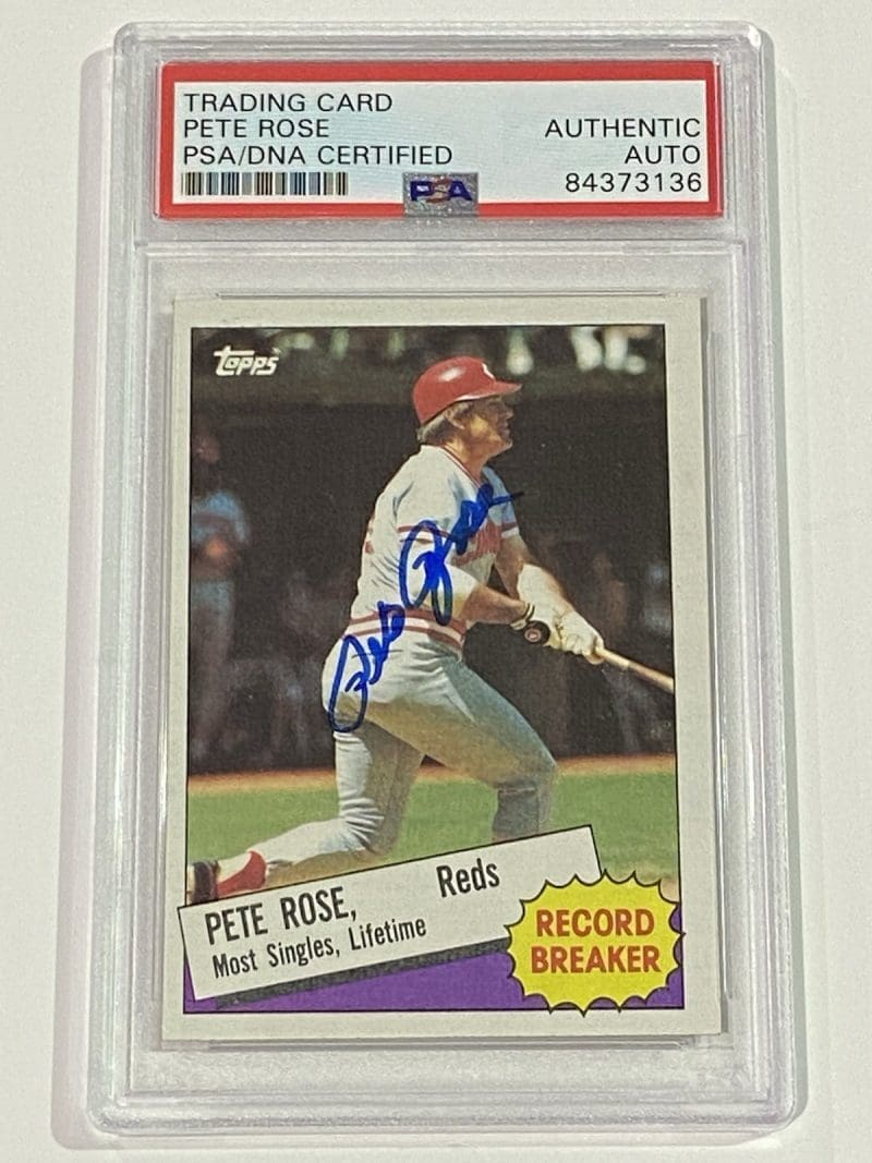 Pete Rose Signed 1985 Topps Card #6 PSA DNA Auto Cincinnati Reds