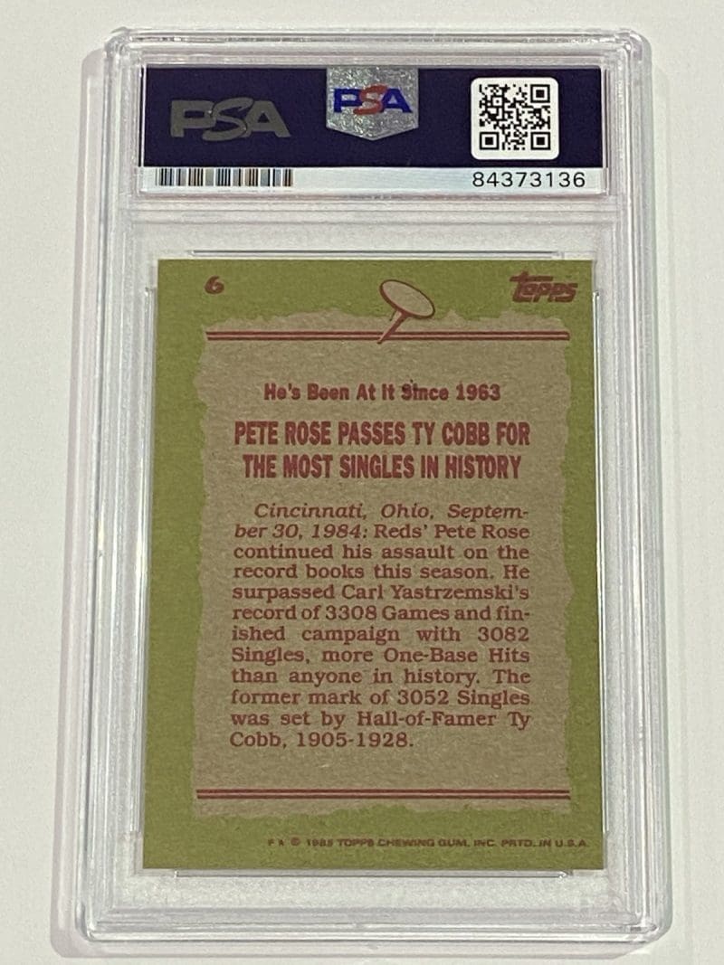 Pete Rose Signed 1985 Topps Card #6 PSA DNA Auto Cincinnati Reds - Image 2