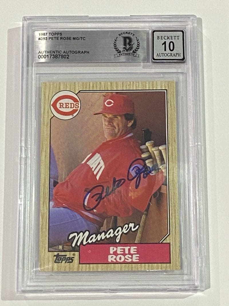 Pete Rose Signed 1987 Topps Card #393 BAS Beckett 10 Auto Cincinnati Reds