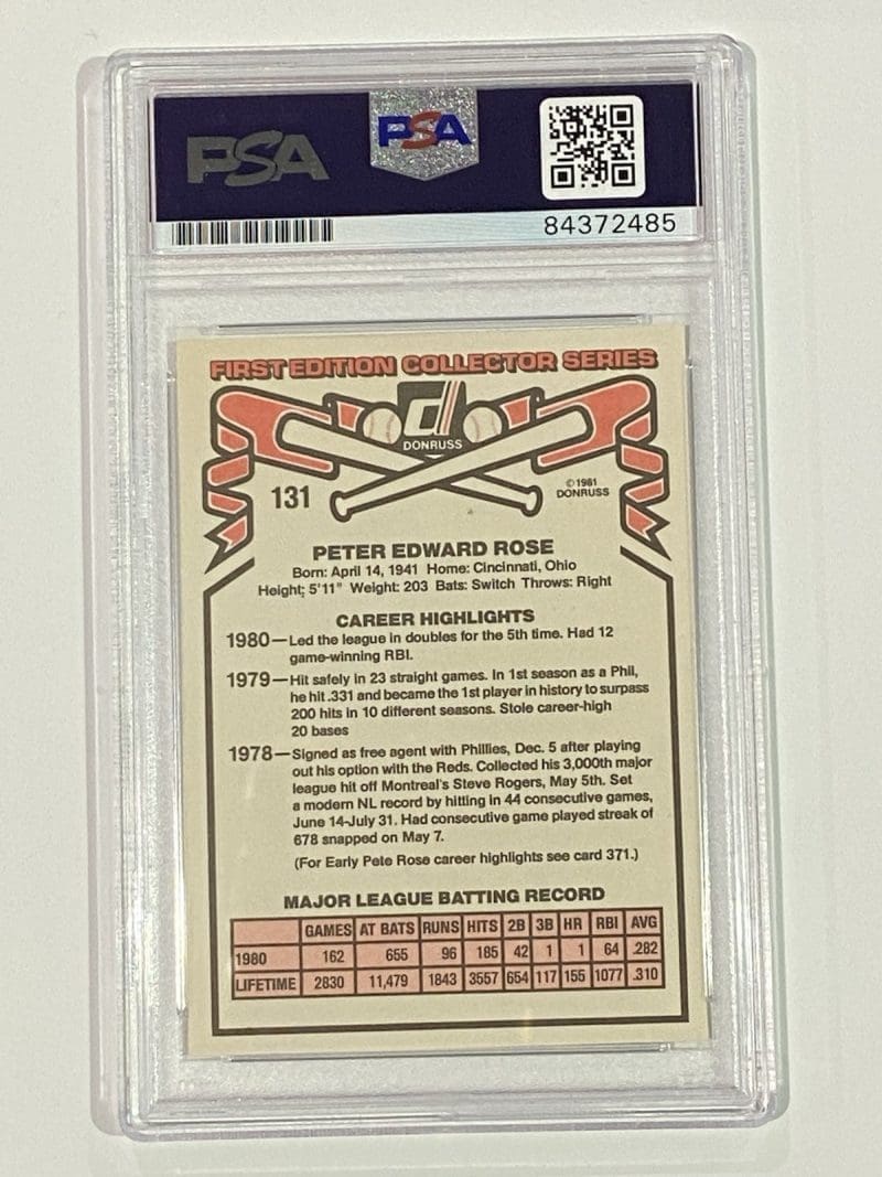Pete Rose Signed Autographed 1981 Donruss #131 PSA DNA Phillies - Image 2