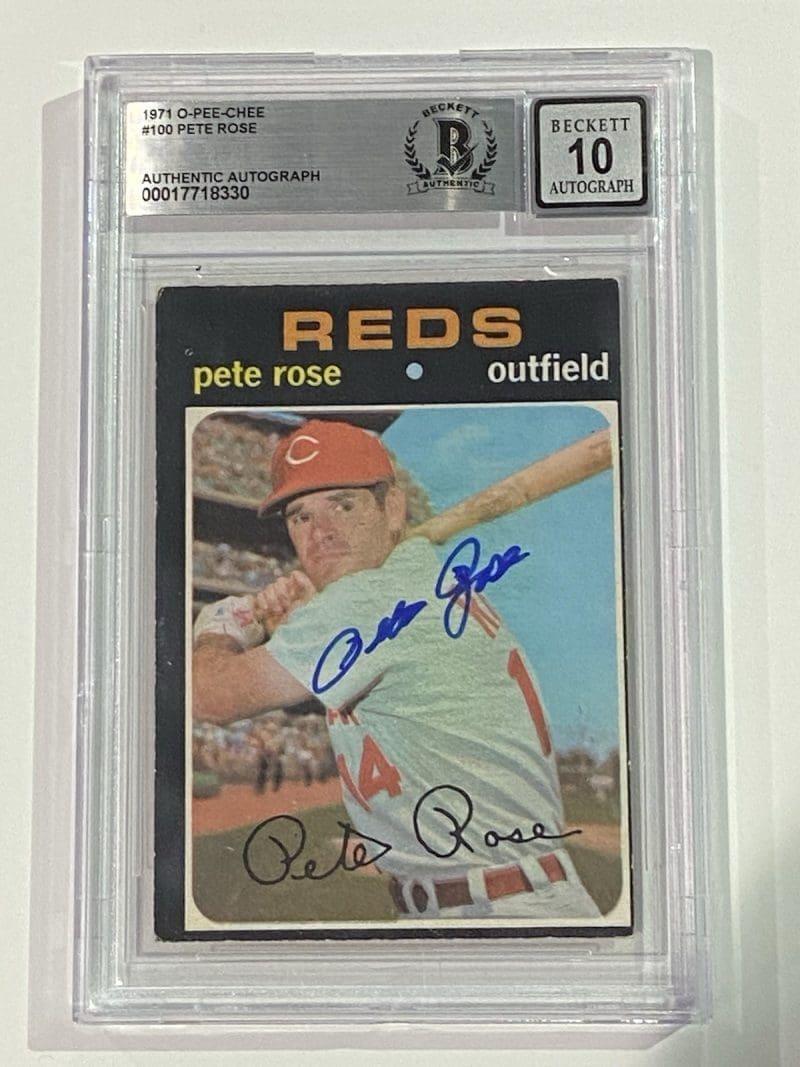 Pete Rose Signed 1971 O-Pee-Chee #100 Beckett BAS 10 Auto Cincinnati Reds