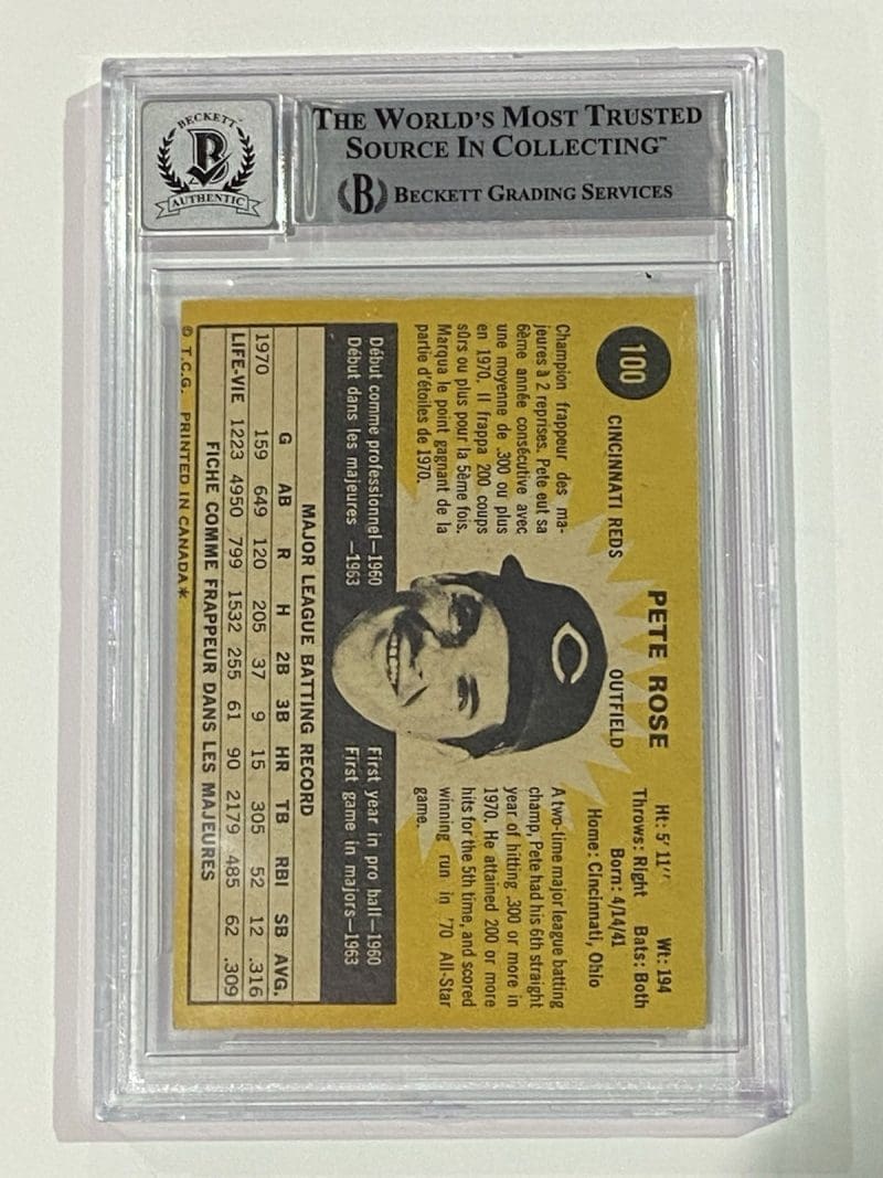 Pete Rose Signed 1971 O-Pee-Chee #100 Beckett BAS 10 Auto Cincinnati Reds - Image 2