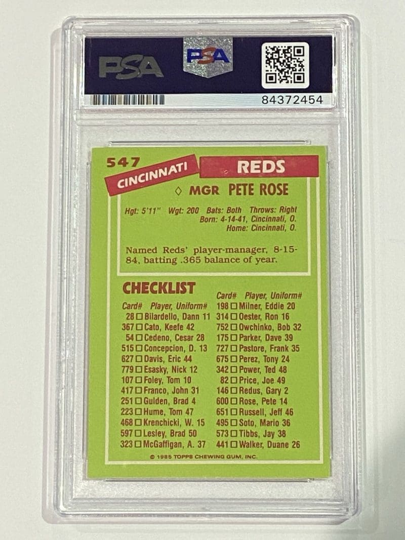 Pete Rose Signed 1985 Topps Tiffany #547 PSA DNA Auto Cincinnati Reds - Image 2