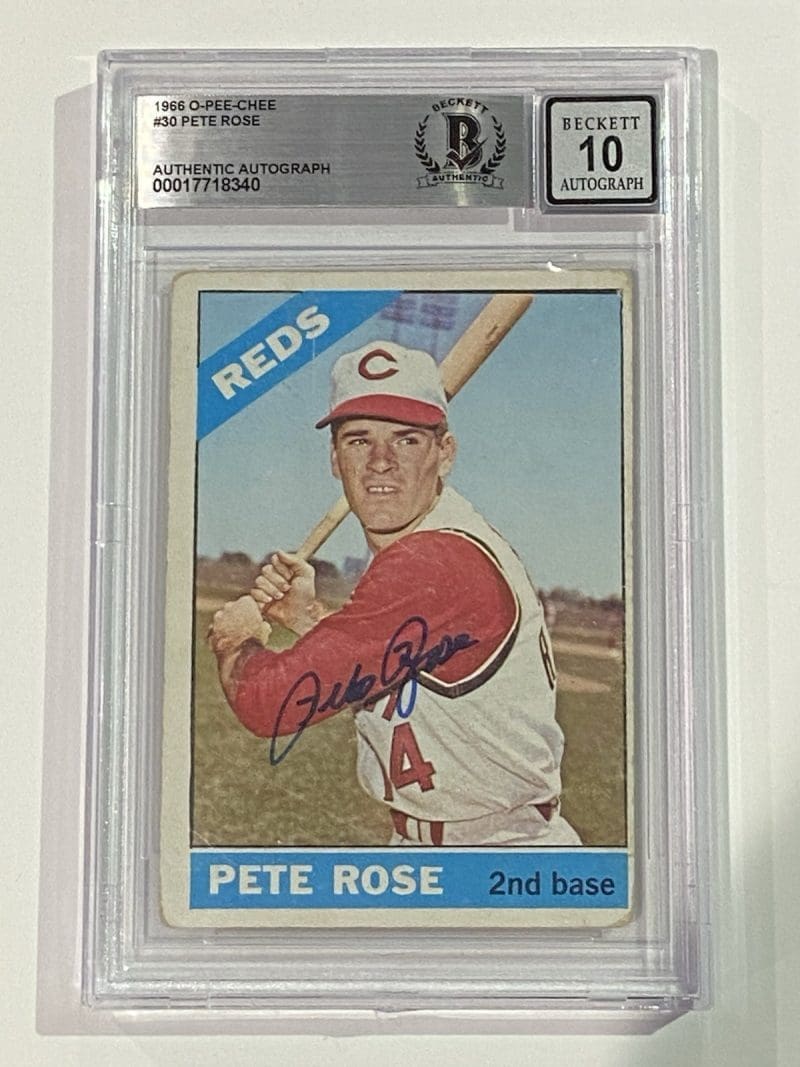 Pete Rose Signed 1966 O-Pee-Chee #30 Beckett BAS 10 Auto Cincinnati Reds LOW POP