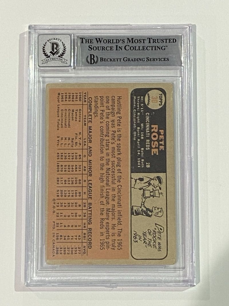 Pete Rose Signed 1966 O-Pee-Chee #30 Beckett BAS 10 Auto Cincinnati Reds LOW POP - Image 2