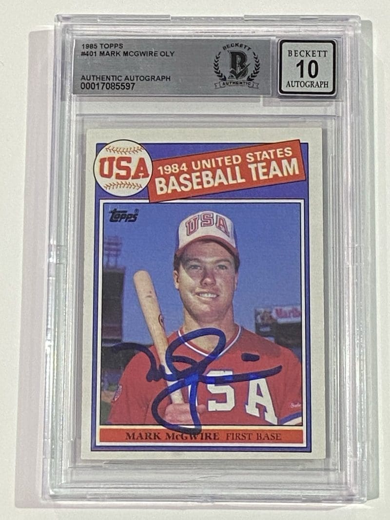 Mark McGwire Signed 1985 Topps Card #401 Beckett Authen Auto 10 Team USA