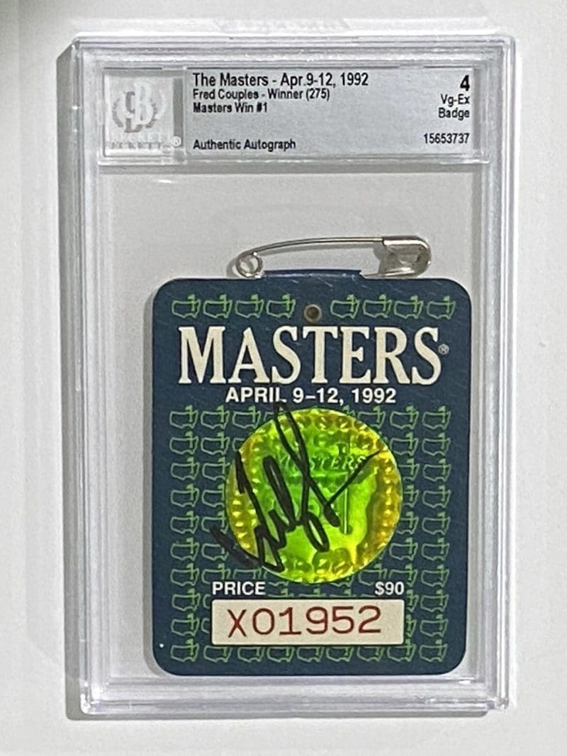 Fred Couples Autographed Signed 1992 The Masters Badge Beckett Vg-Ex 4