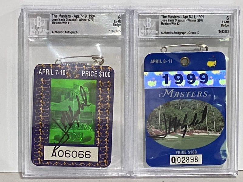 Jose Maria Olazabal Autographed Signed 1994 and 1999 The Masters Badge BAS