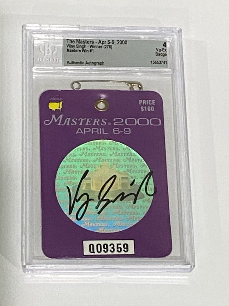 Vijay Singh Autographed Signed 2000 The Masters Badge Beckett Vg-Ex 4