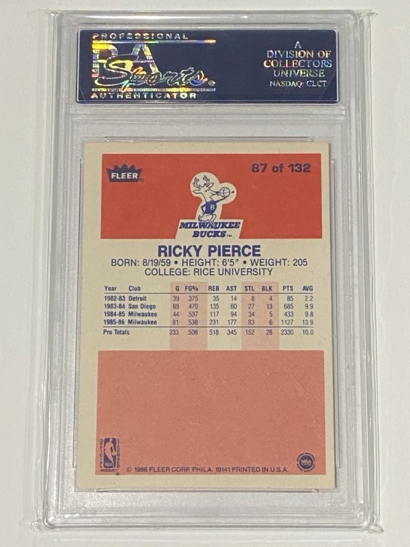 Ricky Pierce Signed 1986 Fleer #87 PSA DNA Milwaukee Bucks - Image 2