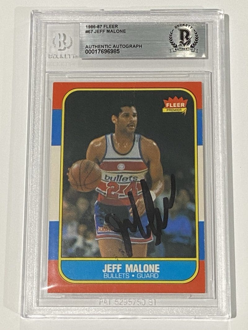 Jeff Malone Signed 1986 Fleer #67 RC Rookie BAS Auto Beckett Bullets