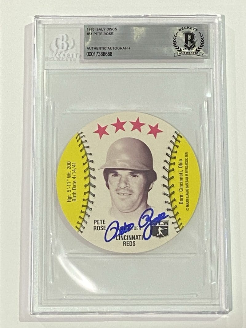 Pete Rose Signed 1976 Isaly's Discs #51 Beckett BAS 10 Auto Cincinnati Reds