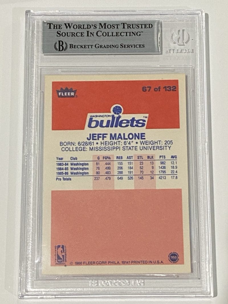 Jeff Malone Signed 1986 Fleer #67 RC Rookie BAS Auto Beckett Bullets - Image 2