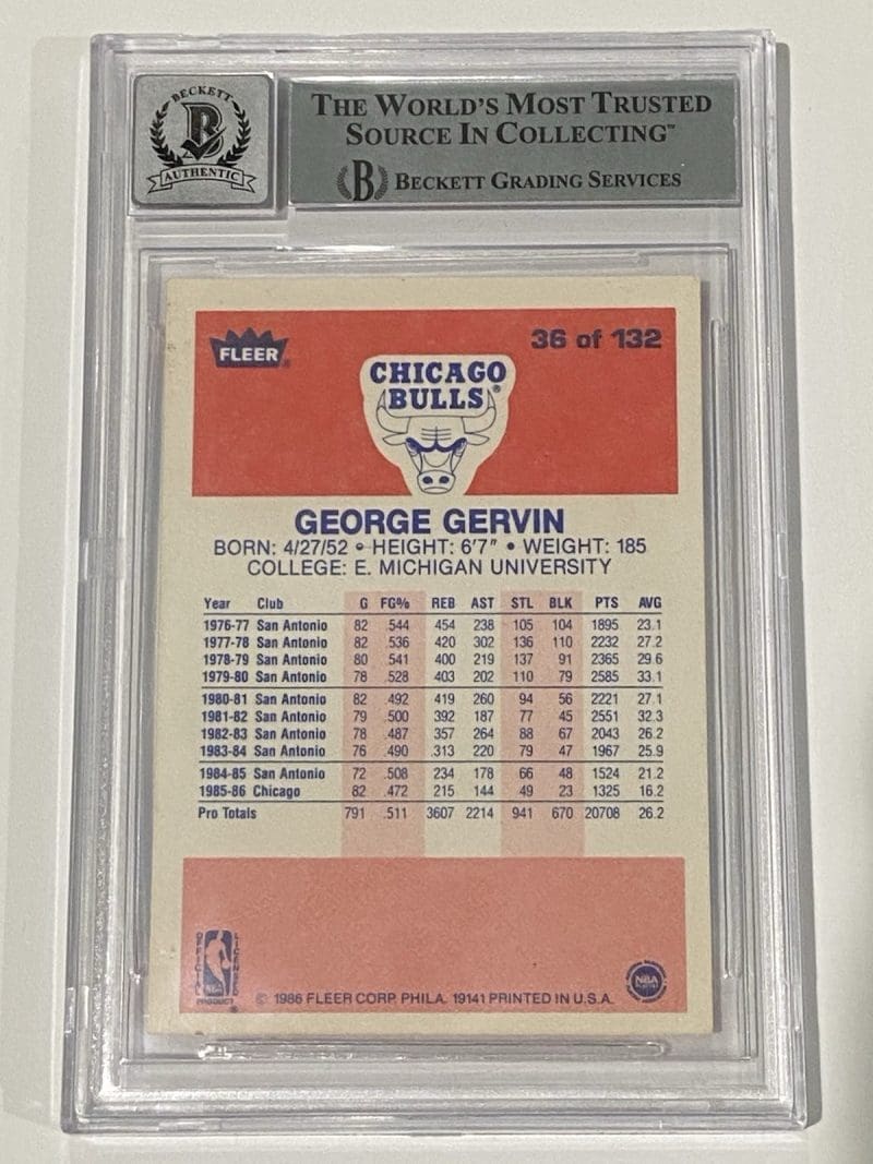 George Gervin Signed 1986 Fleer #36 BAS 10 Auto Beckett Chicago Bulls Spurs - Image 2