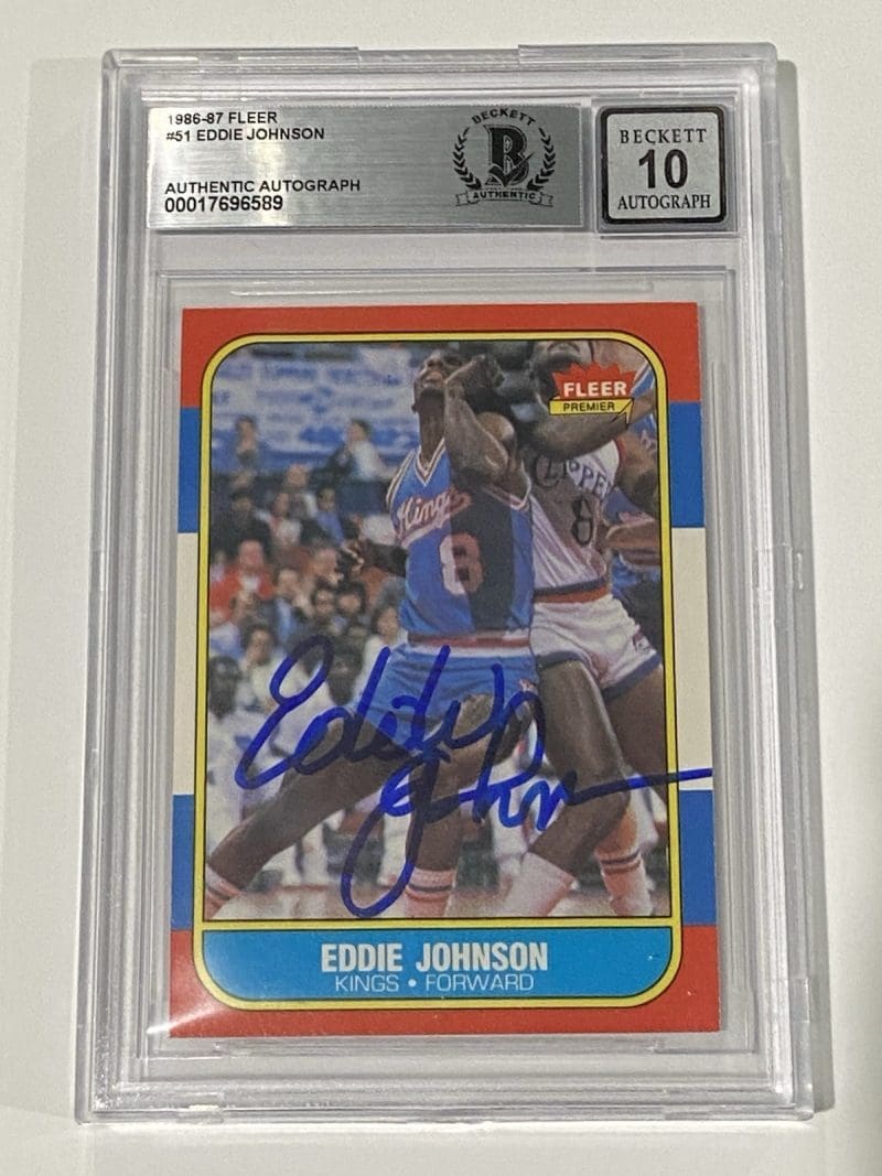 Eddie Johnson Signed 1986 Fleer #51 RC Rookie BAS 10 Auto Beckett Kings