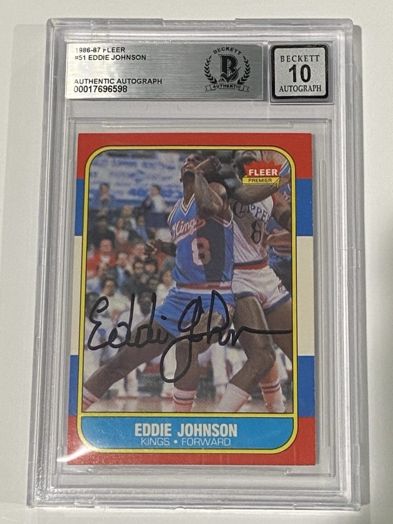 Eddie Johnson Signed 1986 Fleer #51 RC Rookie BAS 10 Auto Beckett Kings