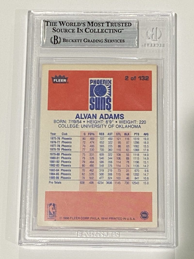 Alvan Adams Signed 1986 Fleer #2 Beckett BAS Auto Phoenix Suns - Image 2