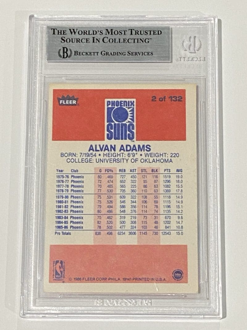 Alvan Adams Signed 1986 Fleer #2 Beckett BAS Auto Phoenix Suns - Image 2