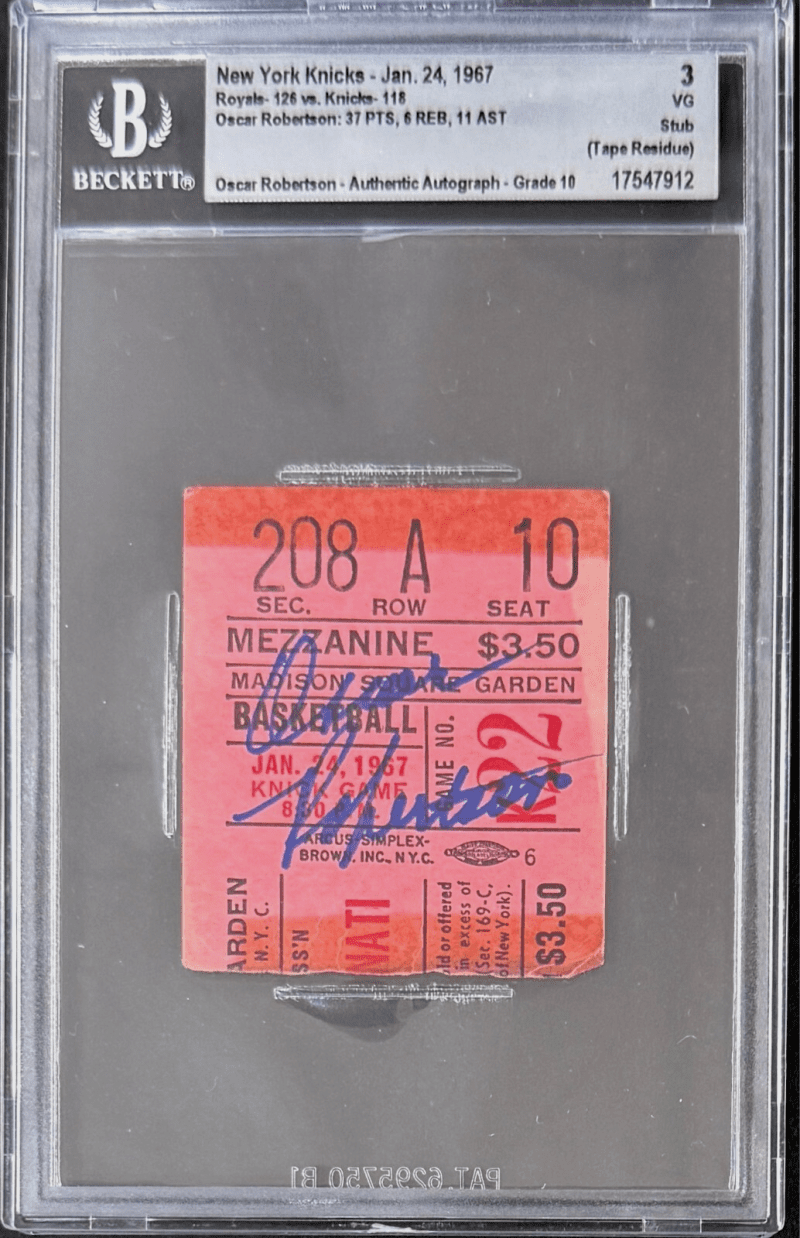 Oscar Robertson Signed Knicks vs Royals Ticket Stub Beckett Auto 10 17547912