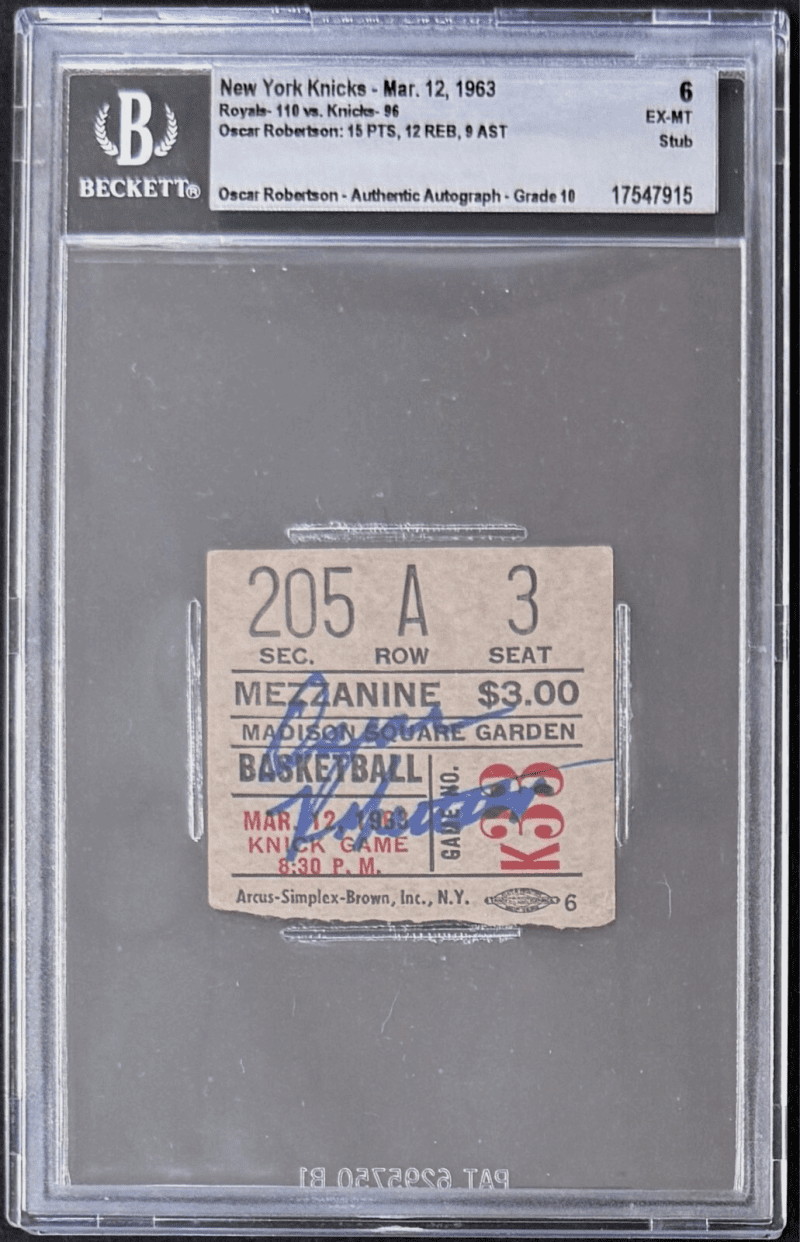 Oscar Robertson Signed Knicks vs Royals Ticket Stub Beckett Auto 10 17547915