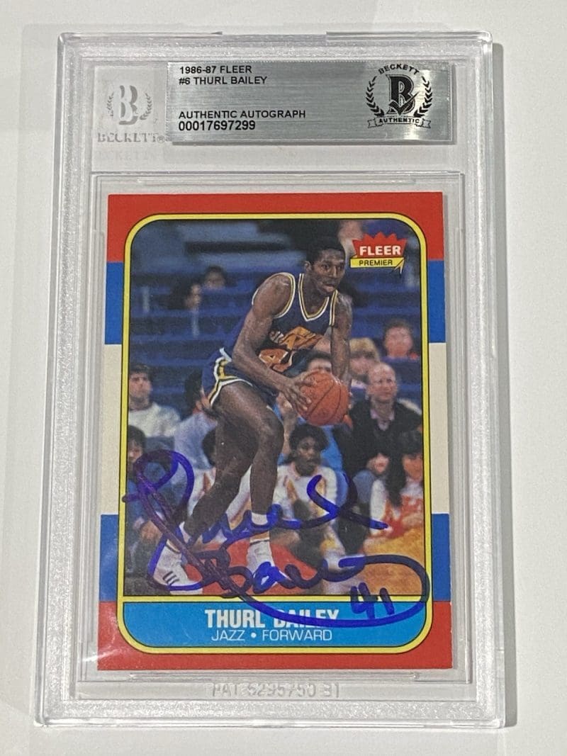 Thurl Bailey Signed 1986 Fleer #6 RC Rookie BAS Beckett Utah Jazz