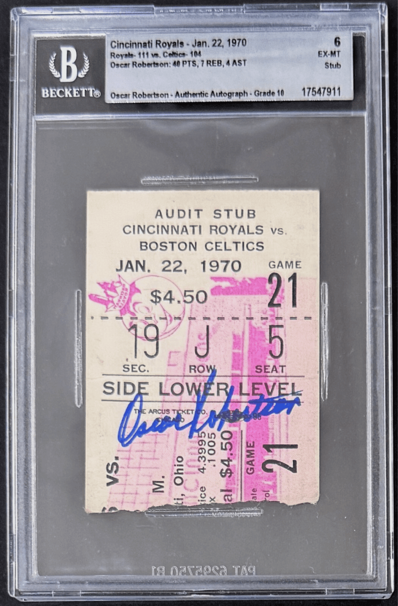 Oscar Robertson Signed Celtics vs Royals Ticket Stub Beckett Auto 10 17547911