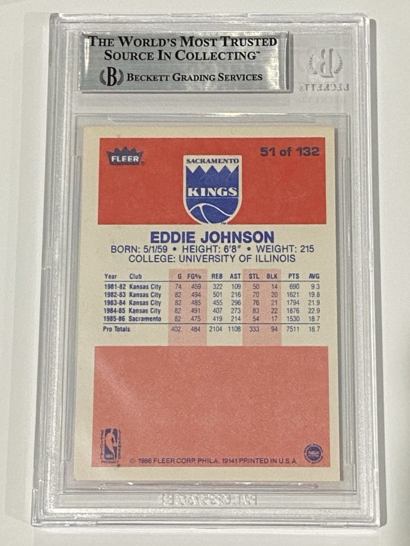 Eddie Johnson Signed 1986 Fleer #51 RC Rookie BAS Auto Beckett Kings - Image 2