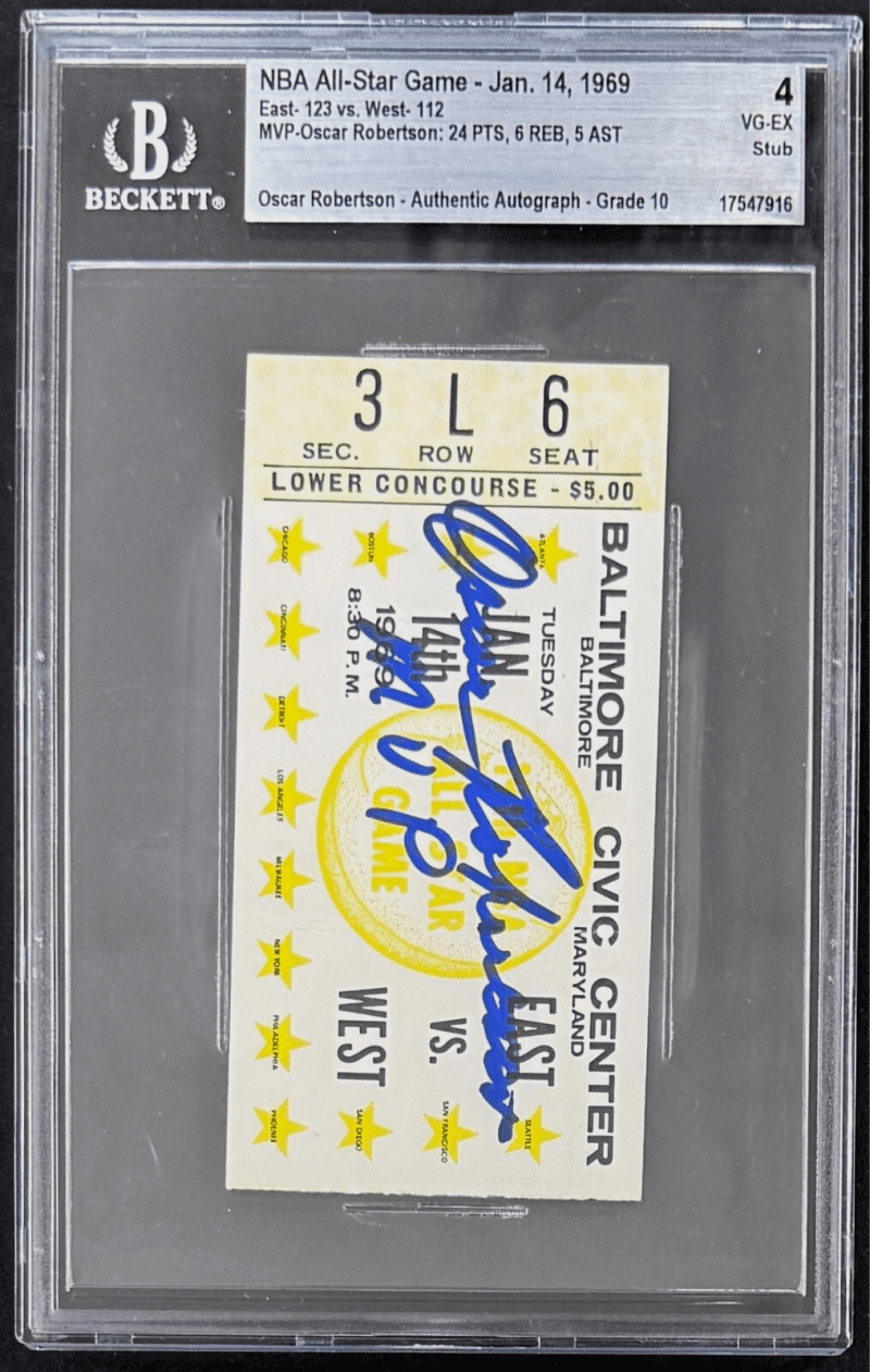 Oscar Robertson Signed 1969 NBA All Star Game Ticket Stub Beckett Auto 10 - Image 2