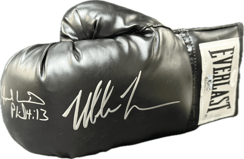 Mike Tyson & Evander Holyfield Signed Autograph Black Boxing Glove JSA Left - Image 2