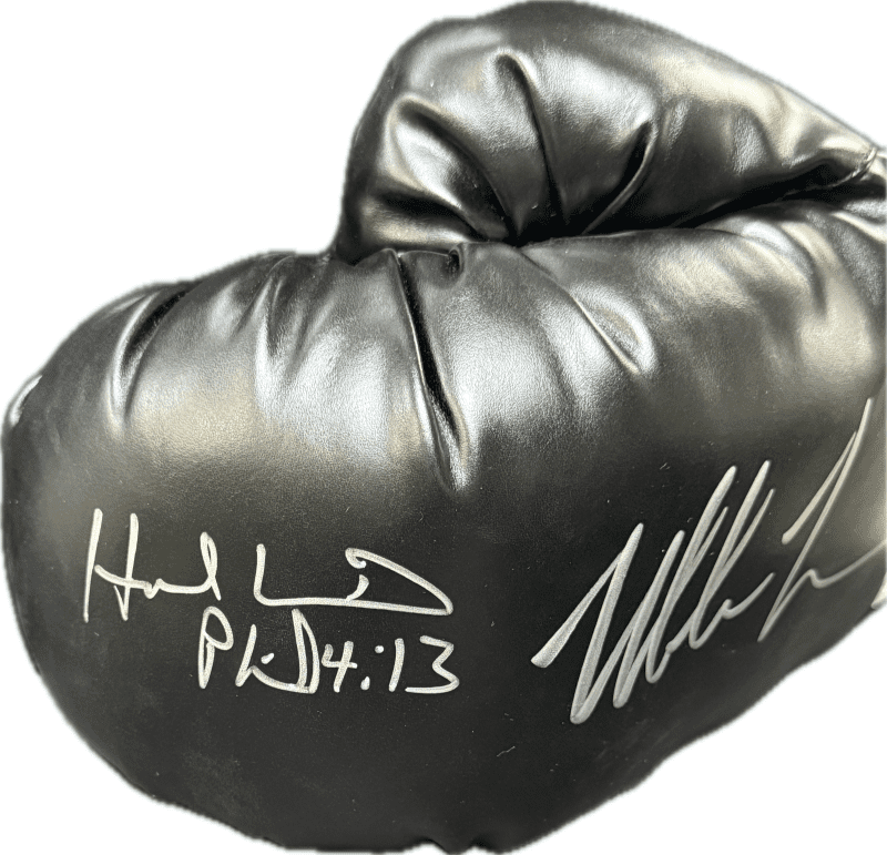 Mike Tyson & Evander Holyfield Signed Autograph Black Boxing Glove JSA Left - Image 3