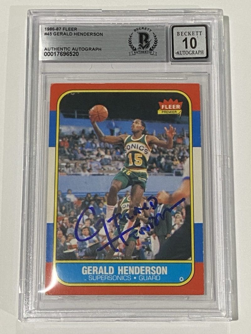 Gerald Henderson Signed 1986 Fleer #45 BAS Auto 10 Beckett Supersonics