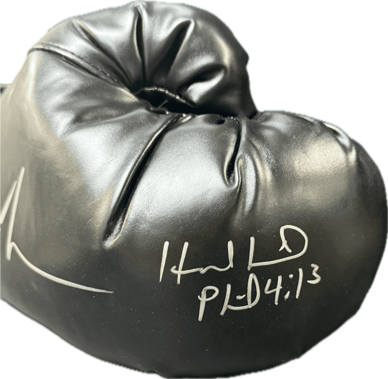 Mike Tyson & Evander Holyfield Signed Autograph Black Boxing Glove JSA Right - Image 2
