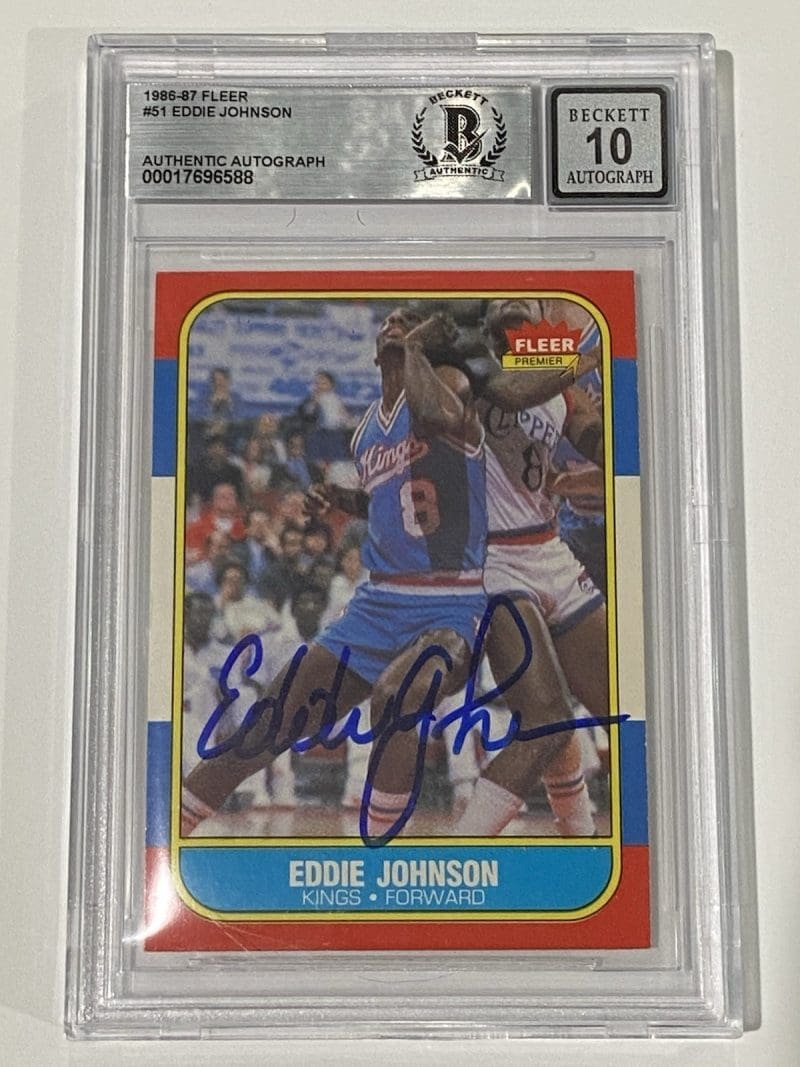 Eddie Johnson Signed 1986 Fleer #51 RC Rookie BAS 10 Auto Beckett Kings