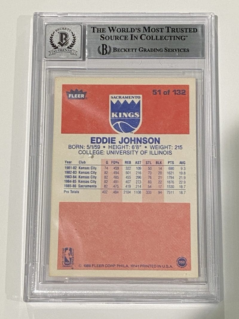 Eddie Johnson Signed 1986 Fleer #51 RC Rookie BAS 10 Auto Beckett Kings - Image 2